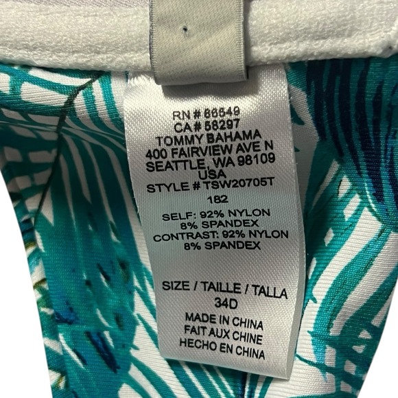 Tommy Bahama Bikini Top Swim 34D Teal White Halter Tropical Reversible Underwire - Picture 7 of 9